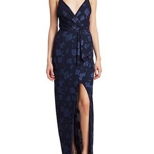 ML Monique Lhuillier Embroidered Floral Slit Gown